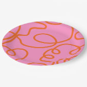 Abstrakte Pinselstriche in Rosa und Orange Pappteller (Schrägansicht)