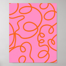 Abstrakte Pinselstriche in Rosa und Orange Poster