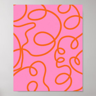 Abstrakte Pinselstriche in Rosa und Orange Poster