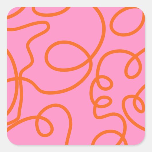 Abstrakte Pinselstriche in Rosa und Orange Quadratischer Aufkleber (Vorderseite)