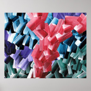 Abstrakte Pinselstriche in Rot und Blau Poster