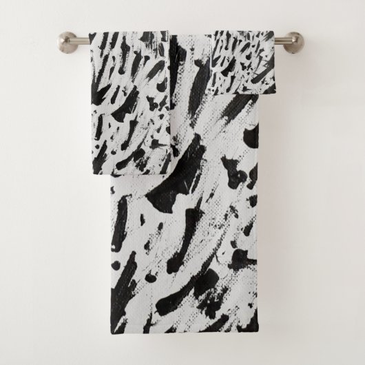 Abstrakte Pinselstriche in Schwarz und Weiß Art Badhandtuch Set (Insitu)