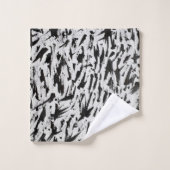 Abstrakte Pinselstriche in Schwarz und Weiß Art Badhandtuch Set (Waschlappen)