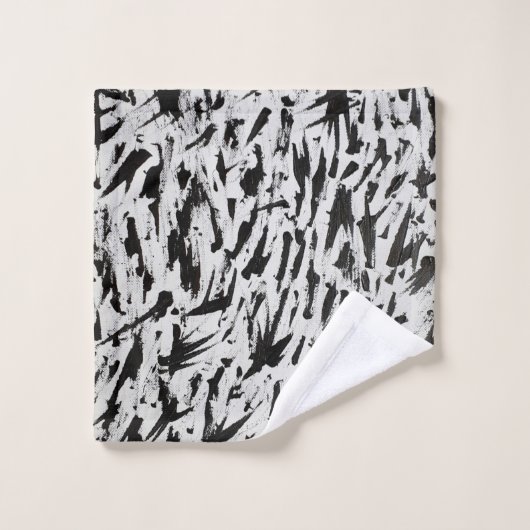 Abstrakte Pinselstriche in Schwarz und Weiß Art Badhandtuch Set (Waschlappen)