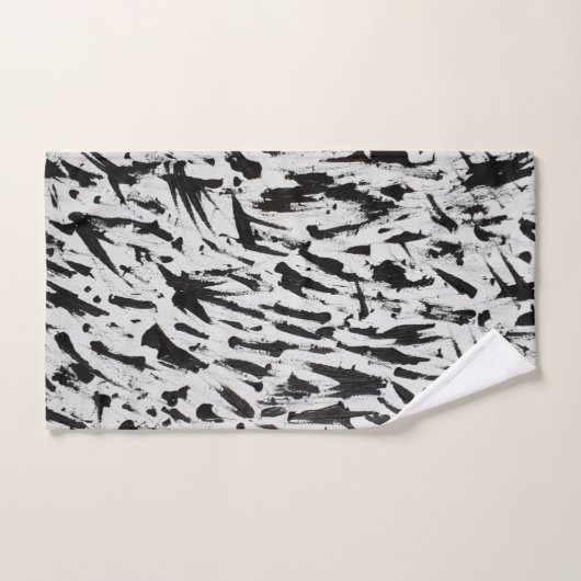 Abstrakte Pinselstriche in Schwarz und Weiß Art Badhandtuch Set (Handtuch)