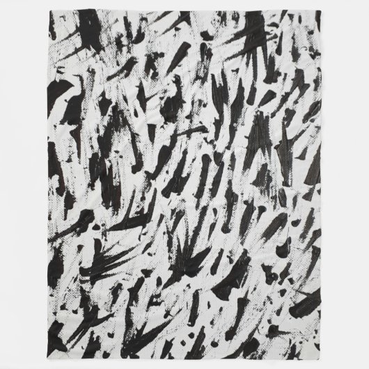 Abstrakte Pinselstriche in Schwarz und Weiß Art Fleecedecke (Vorderseite)