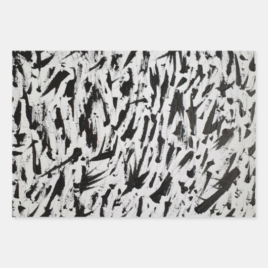 Abstrakte Pinselstriche in Schwarz und Weiß Art Geschenkpapier Set (Vorderseite 3)