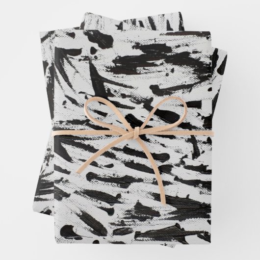 Abstrakte Pinselstriche in Schwarz und Weiß Art Geschenkpapier Set (Beispiel)
