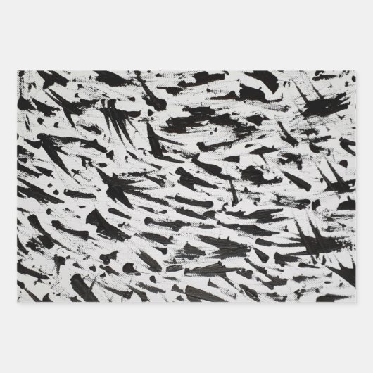 Abstrakte Pinselstriche in Schwarz und Weiß Art Geschenkpapier Set (Vorderseite)