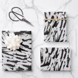 Abstrakte Pinselstriche in Schwarz und Weiß Art Geschenkpapier Set