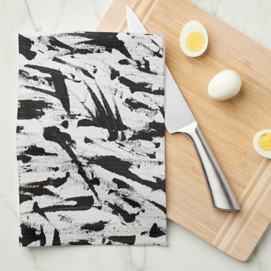 Abstrakte Pinselstriche in Schwarz und Weiß Art Geschirrtuch (Viertel Falte)