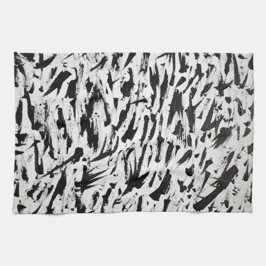 Abstrakte Pinselstriche in Schwarz und Weiß Art Geschirrtuch (Horizontal)