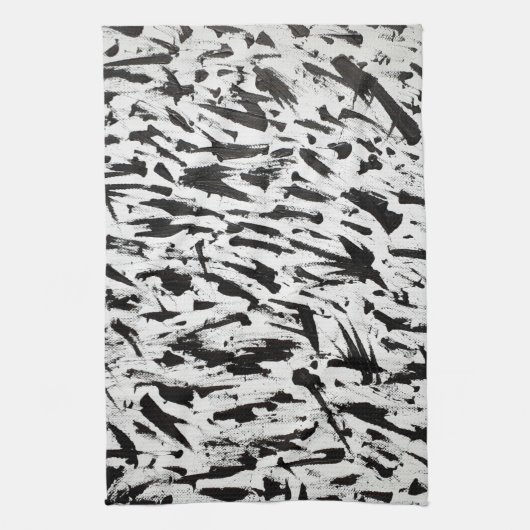 Abstrakte Pinselstriche in Schwarz und Weiß Art Geschirrtuch (Vertikal)