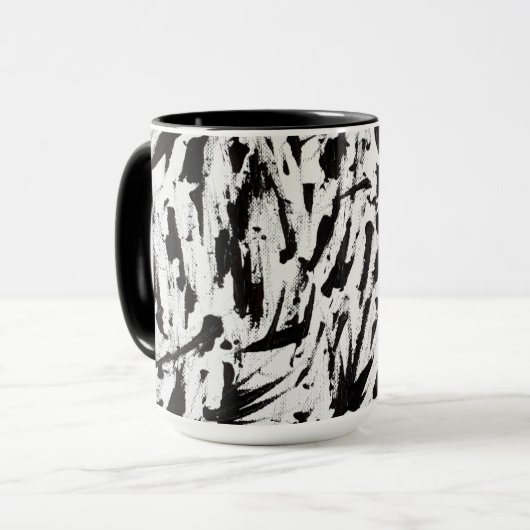 Abstrakte Pinselstriche in Schwarz und Weiß Art Tasse (Vorderseite Links)