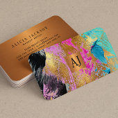 Abstrakte Pinselstriche Kupfergold mit Monogramm Visitenkarte