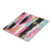 Abstrakte Pinselstriche - Minze & Rosa (2) Fliese (Seite)