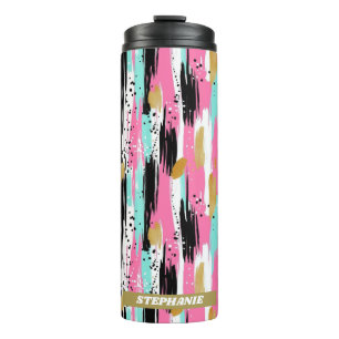 Abstrakte Pinselstriche - Minze & Rosa (2) Thermosbecher