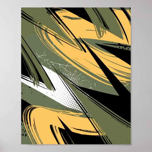 Abstrakte Pinselstriche mit Olive Green & Yellow Poster (Vorne)