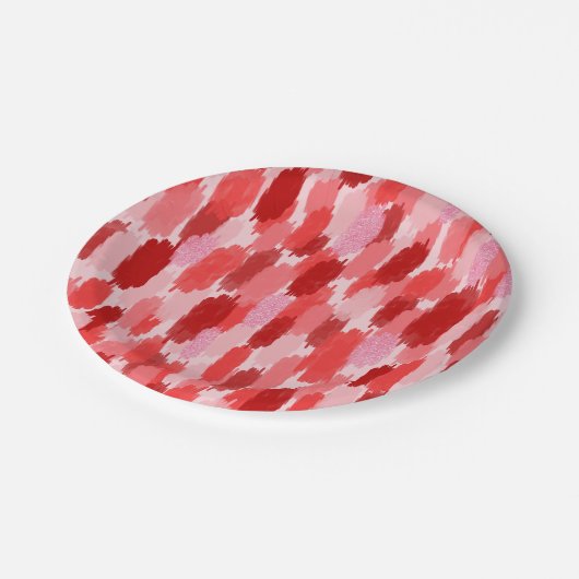Abstrakte Pinselstriche Muster in Rosa Pappteller (Schrägansicht)