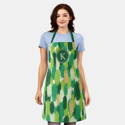 Abstrakte Pinselstriche, Muster Monogram Schürze (Getragen)
