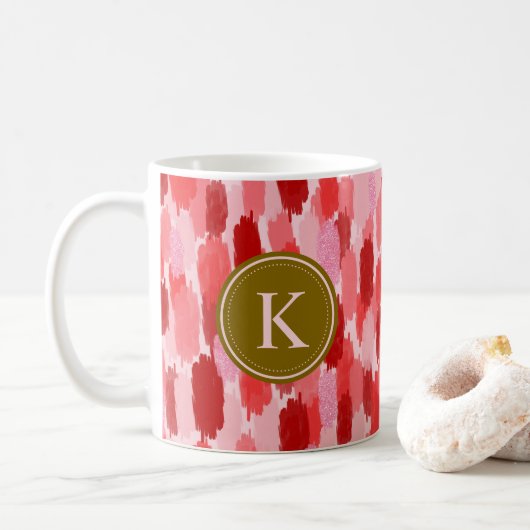 Abstrakte Pinselstriche Muster Monogramm Kaffeetasse (Mit Donut)