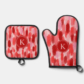 Abstrakte Pinselstriche Muster Monogramm Ofenhandschuh & Topflappen-Set (Vorderseite)