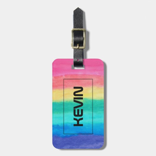 Abstrakte Pinselstriche Rosa Blau-Grün und Gelb Gepäckanhänger (Vorderseite vertikal)
