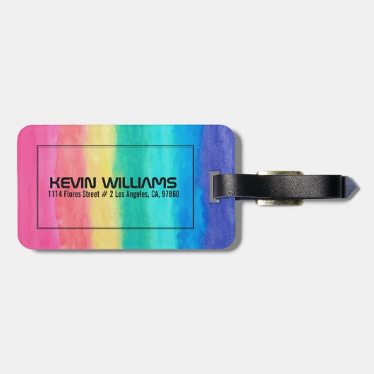 Abstrakte Pinselstriche Rosa Blau-Grün und Gelb Gepäckanhänger (Rückseite horizontal)