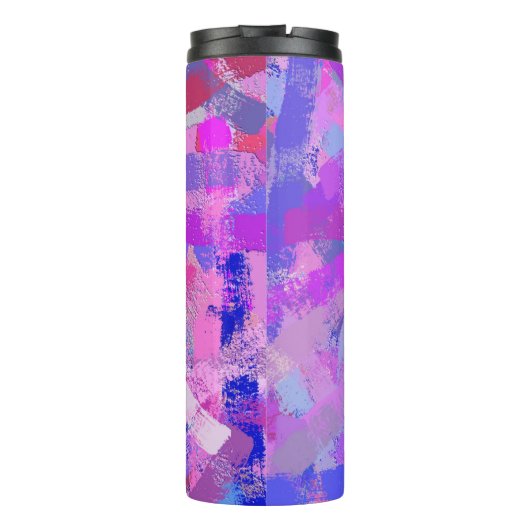Abstrakte Pinselstriche Rosa Violett Thermosbecher (Rückseite)