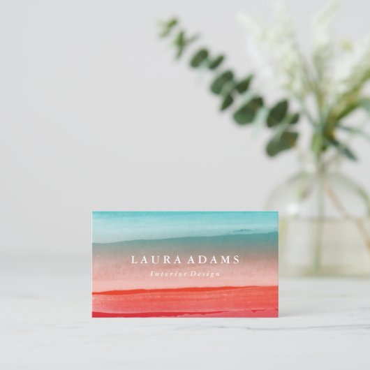 Abstrakte Pinselstriche Rot Türkis Visitenkarte (Stehend Vorderseite)