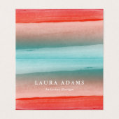 Abstrakte Pinselstriche Rot Türkis Visitenkarten (Außenseite Aufgefaltet)