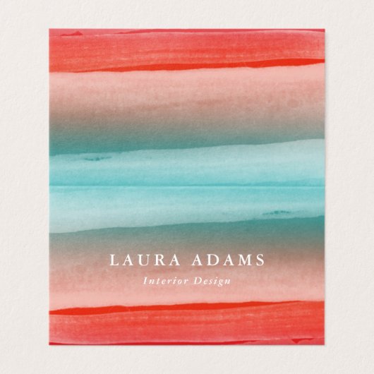 Abstrakte Pinselstriche Rot Türkis Visitenkarten (Außenseite Aufgefaltet)