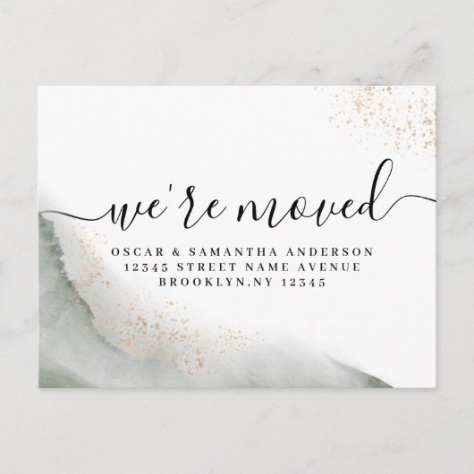 Abstrakte Pinselstriche und goldfarbene Pinselstri Ankündigungspostkarte (Vorderseite)