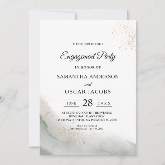 Abstrakte Pinselstriche und goldfarbene Pinselstri Einladung (Vorderseite)