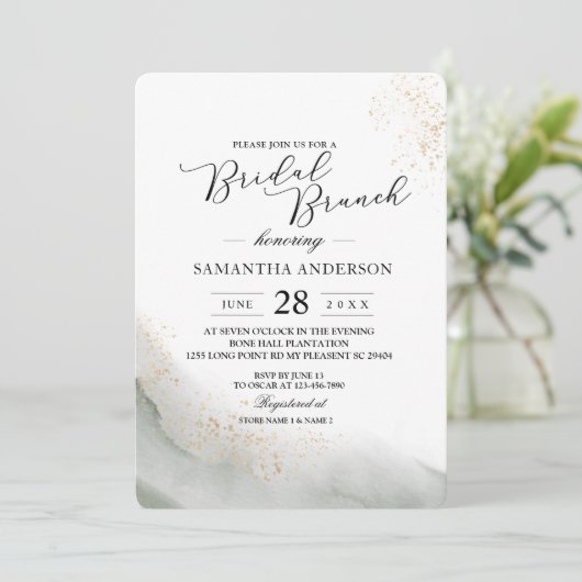 Abstrakte Pinselstriche und goldfarbene Pinselstri Einladung (Stehend Vorderseite)