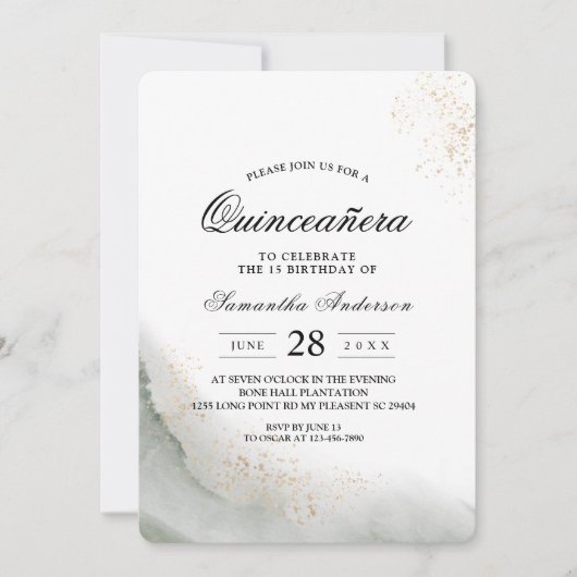 Abstrakte Pinselstriche und goldfarbene Pinselstri Einladung (Vorderseite)