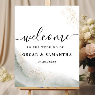 Abstrakte Pinselstriche und goldfarbene Pinselstri Poster