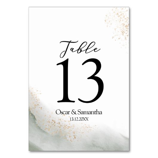 Abstrakte Pinselstriche und goldfarbene Pinselstri Tischnummer (Rückseite)