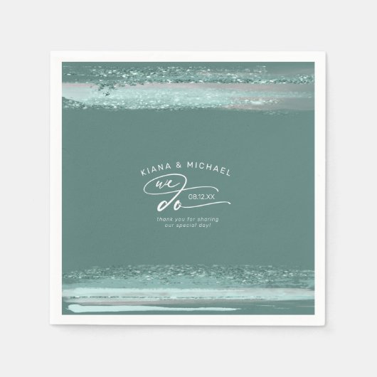 Abstrakte Pinselstriche Wir danken Ihnen Aquamarin Serviette (Vorderseite)