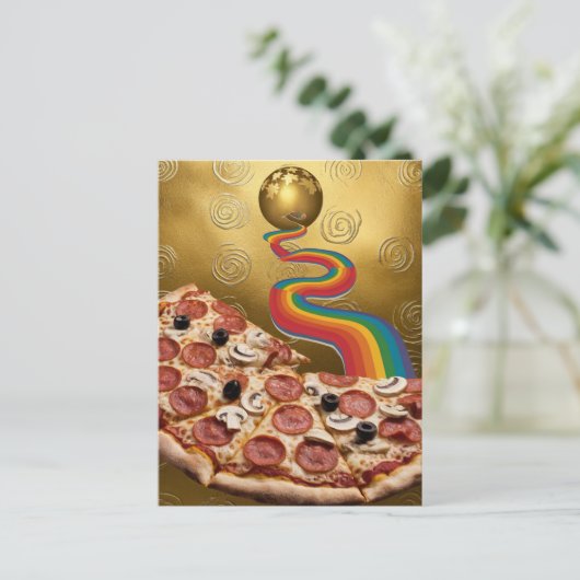 Abstrakte Pizza Rainbow Gold Spirals Sci-fi Postkarte (Stehend Vorderseite)