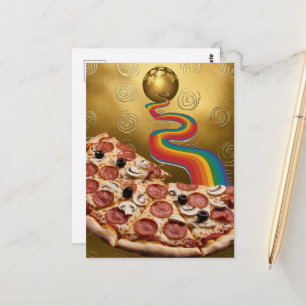 Abstrakte Pizza Regenbogen Goldspiralen Sci-Fi Postkarte