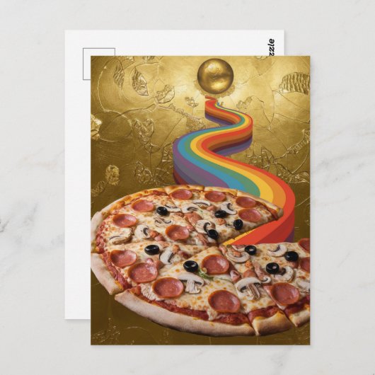 Abstrakte Pizza-Regenbogen-Leder von Planet zu Piz Postkarte (Vorne/Hinten)