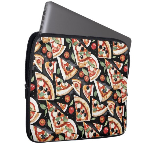 Abstrakte Pizzaslics auf schwarzem Hintergrund Laptopschutzhülle (Vorne Rechts)