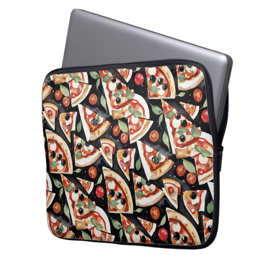 Abstrakte Pizzaslics auf schwarzem Hintergrund Laptopschutzhülle (Vorderseite Links)
