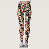 Abstrakte Pizzaslics auf schwarzem Hintergrund Leggings (Vorderseite)