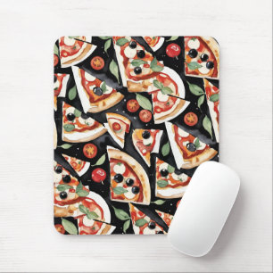 Abstrakte Pizzaslics auf schwarzem Hintergrund Mousepad