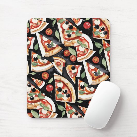 Abstrakte Pizzaslics auf schwarzem Hintergrund Mousepad (Mit Mouse)