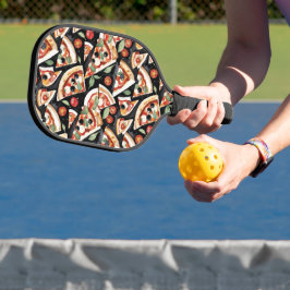 Abstrakte Pizzaslics auf schwarzem Hintergrund Pickleball Schläger