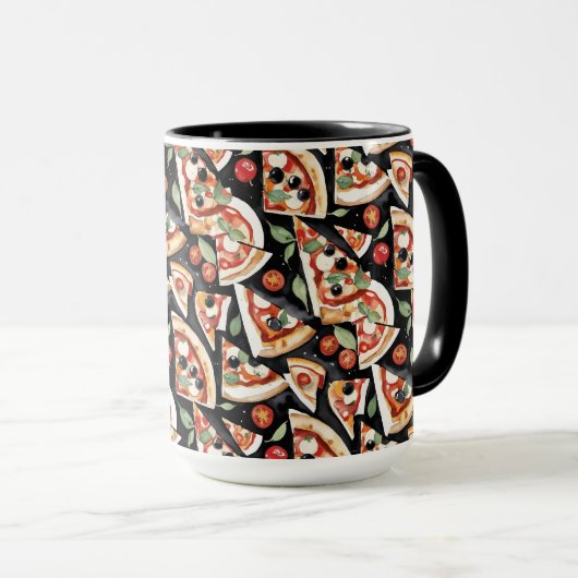 Abstrakte Pizzaslics auf schwarzem Hintergrund Tasse (VorderseiteRechts)