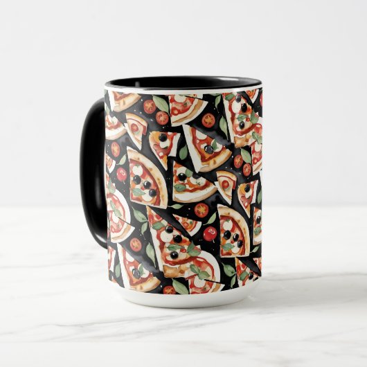Abstrakte Pizzaslics auf schwarzem Hintergrund Tasse (Vorderseite Links)